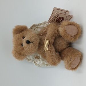 Boyds Bears Angela Angel Brown Teddy Bear Holding Gold Star 5" Sitting 7" Tall